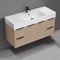 48 Inch Floating Single Bathroom Vanity, Brown Oak